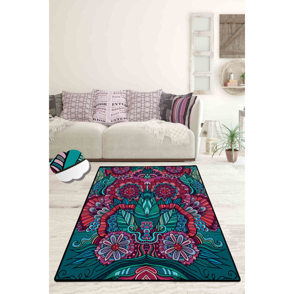 Picture of Ant Decor Floral Patterned Decorative Non Slip Area Rug