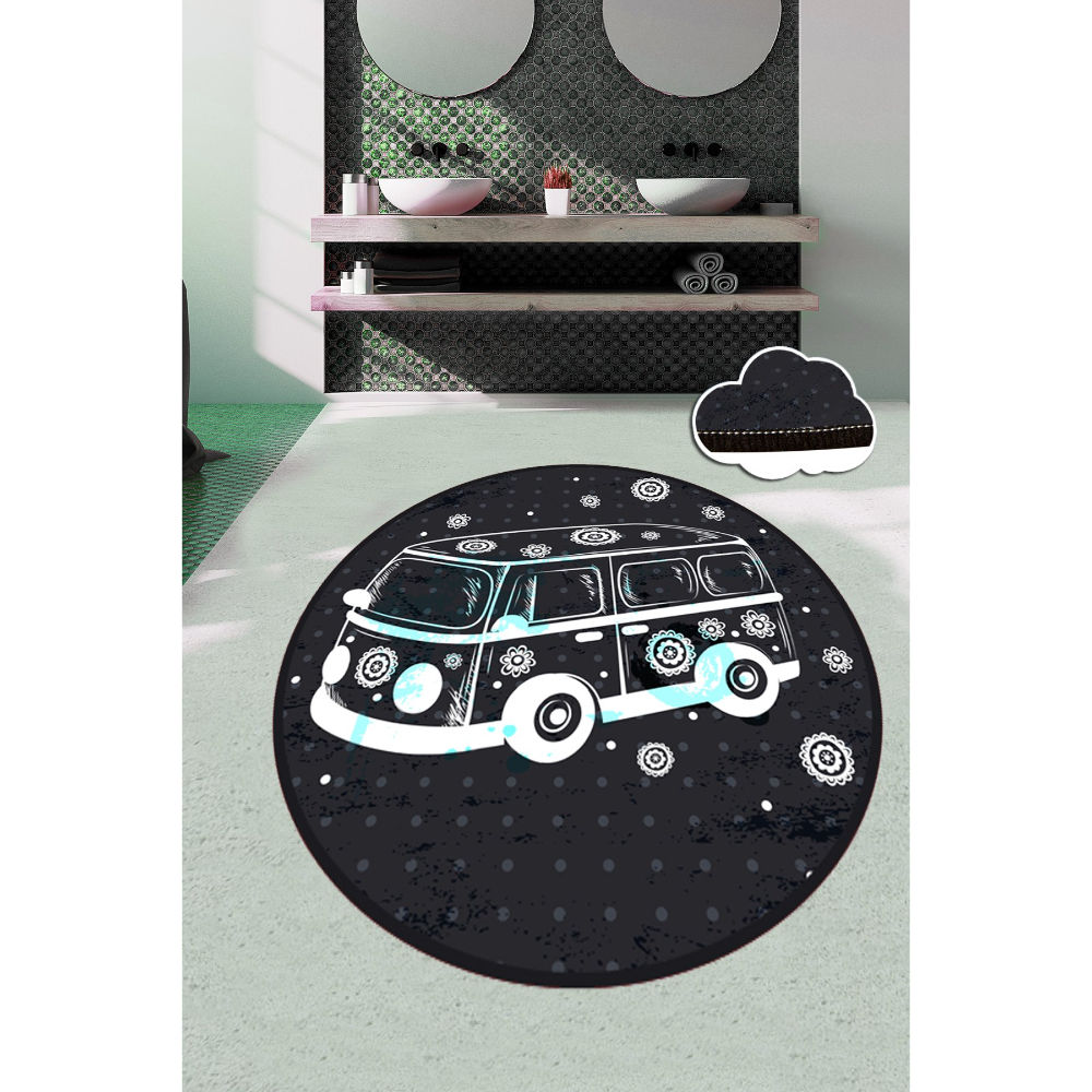 Picture of Ant Decor Bus Printed Round Shaped Non Slip Area Rug