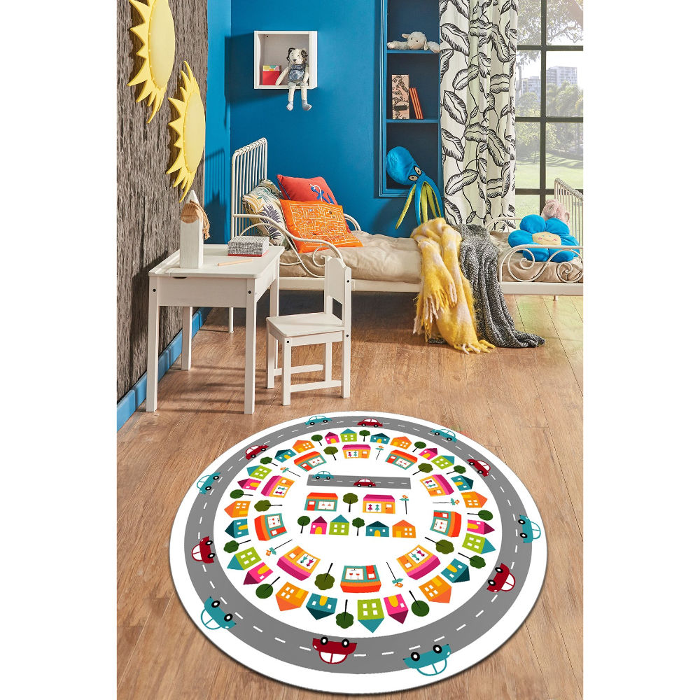 Picture of Ant Decor Colourful City Designed Round Shaped Non Slip Area Rug