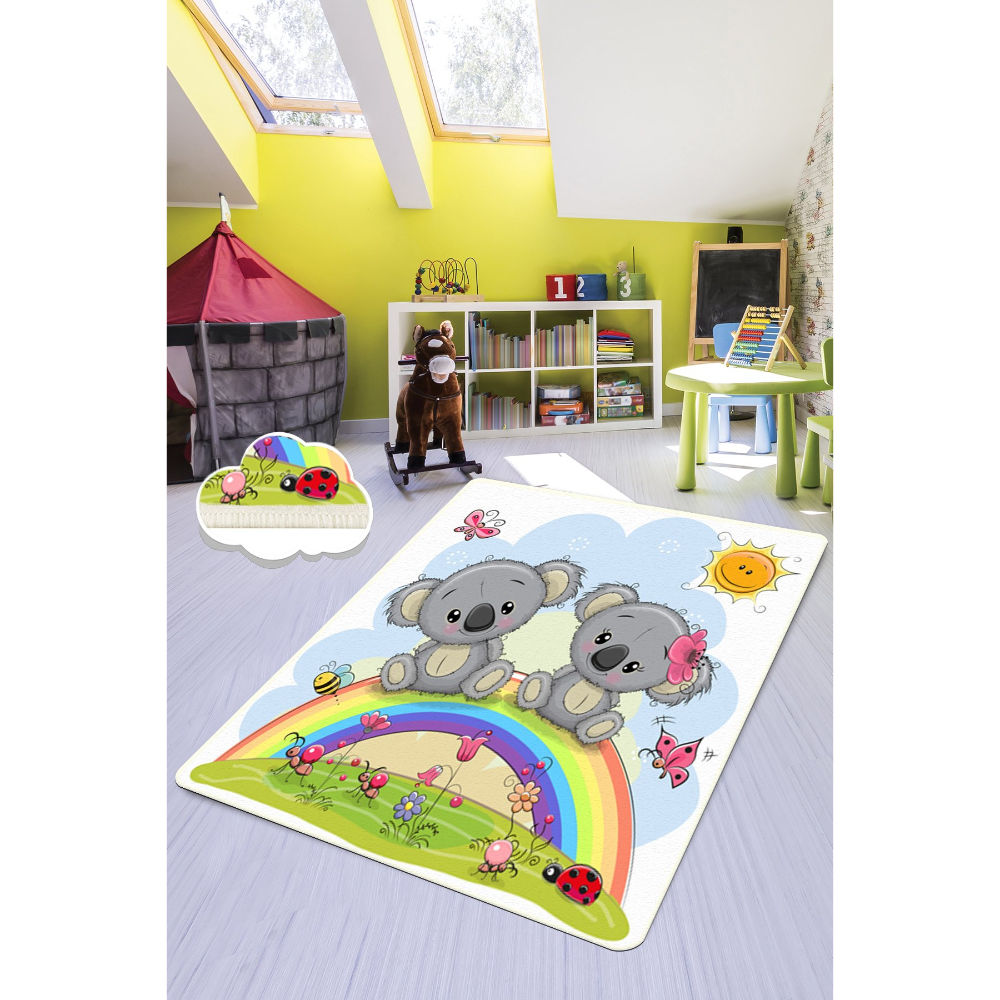 Picture of Ant Decor Rainbow and Kola Bear Printed Non Slip Area Rug