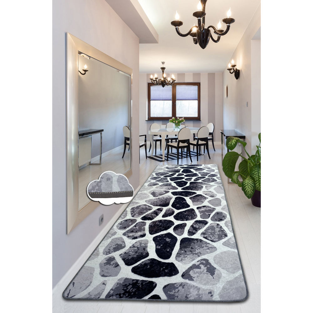 Picture of Ant Decor Grey Lining Rocks Printed Non Slip Area Rug