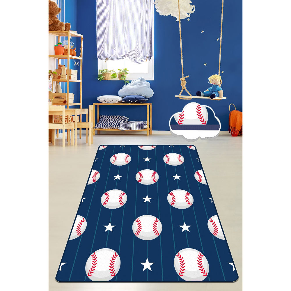 Picture of Ant Decor Stars and Baseball Printed Non Slip Area Rug