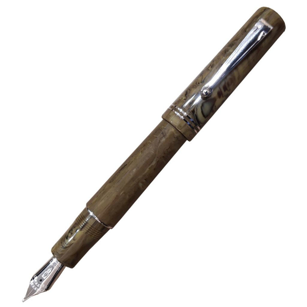 Picture of Delta the Journal Fountain Pen, Marbled Olive Resin with Rhodium Trim