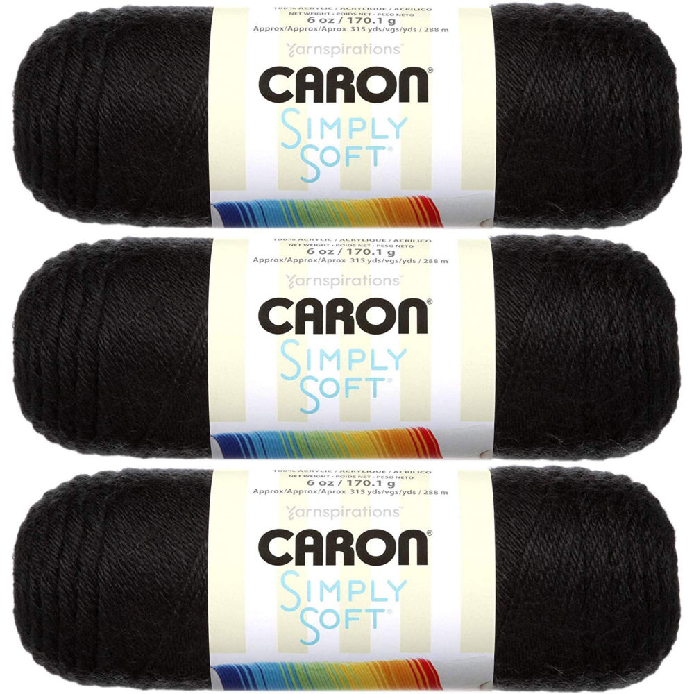 Picture of Caron Simply Soft Yarn, Black, Pack of 3
