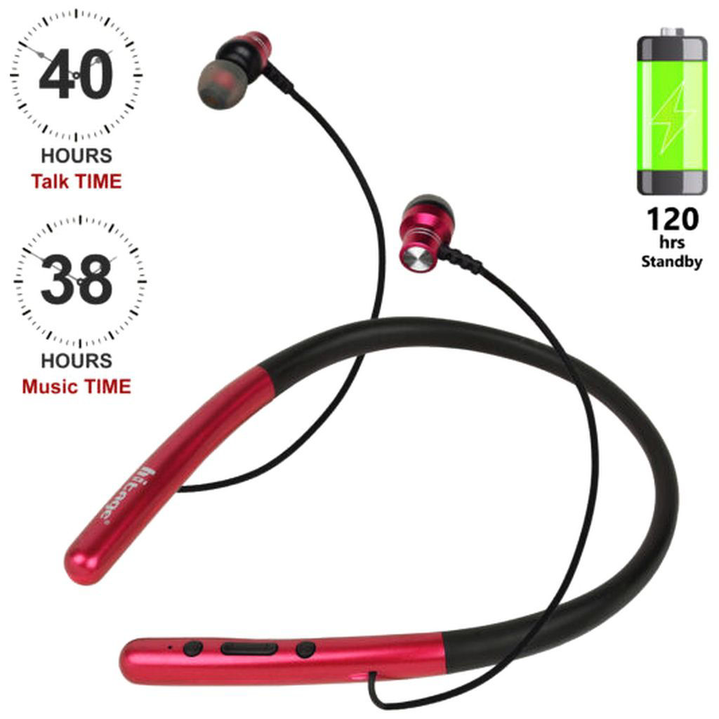Buy Online Hitage Music & Waves Wireless Bluetooth Neckband With Mic NBT 6767+, Red in UAE