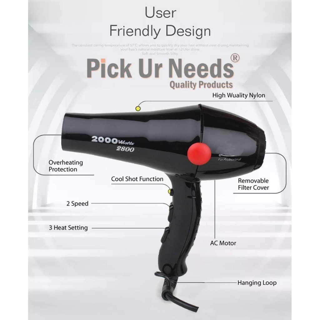 Buy Online Pick Ur Needs High Range Professional Hair Dryer With Comb Reducer, Black in UAE