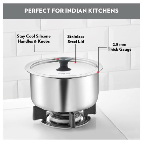 Buy Online Borosil Induction Bottom Cookware Set Stainless Steel, Pack of 2 in UAE