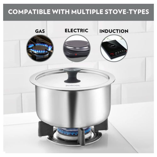 Buy Online Borosil Induction Bottom Cookware Set Stainless Steel, Pack