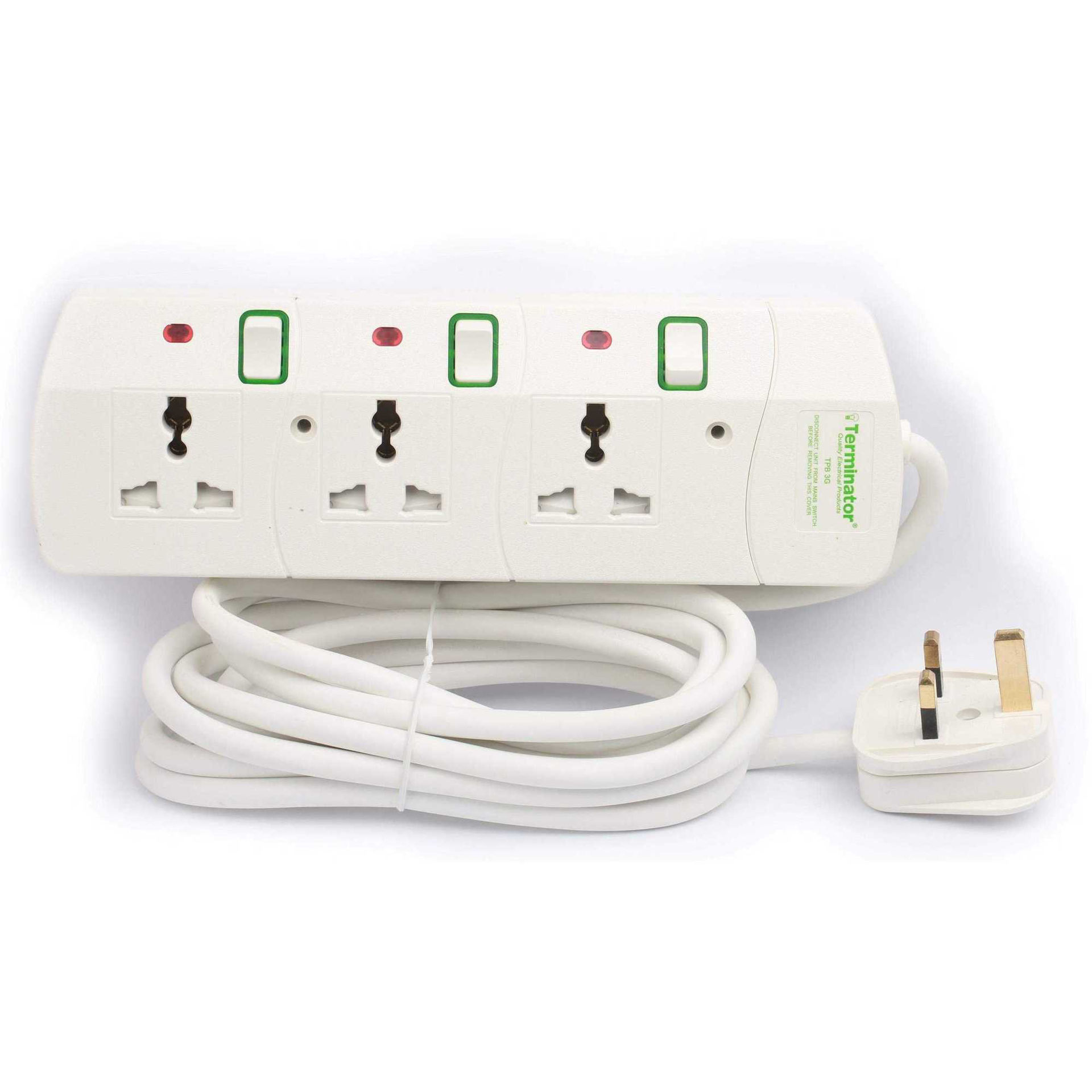 Picture of Terminator 3 Way Universal Power Extension Socket, 13A, White, TPB 3G