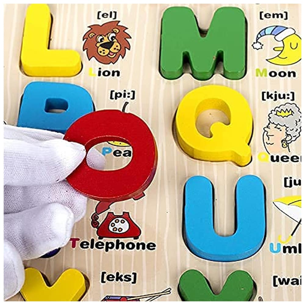 Buy Online Funwood Games 3d Wooden Small Alphabet Puzzles With Pictures Multicolor In Uae