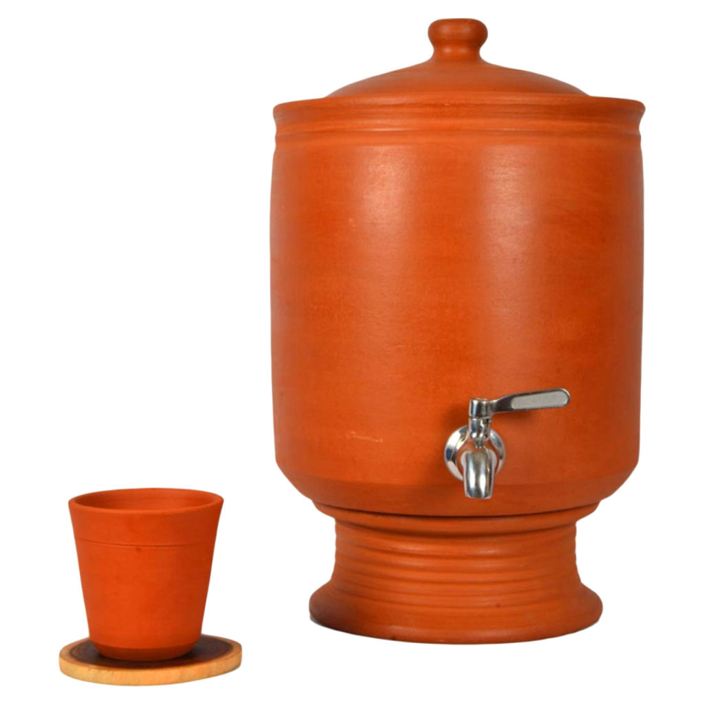 Buy Online Village Decor Clay Water Pot with Steel Tap, 7 Litre