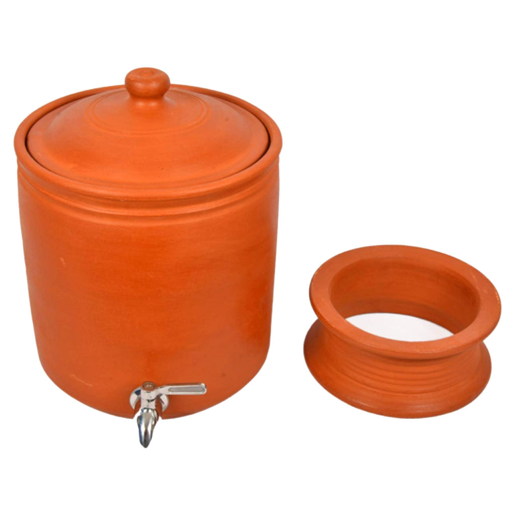 Buy Online Village Decor Clay Water Pot with Steel Tap, 7 Litre
