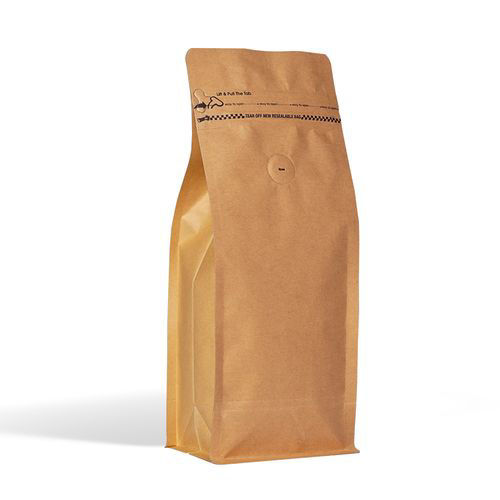 Picture of Kraft Flat Bottom Pouches With Tear Off Zipper & Valve, Brown, Carton Of 500 Pcs