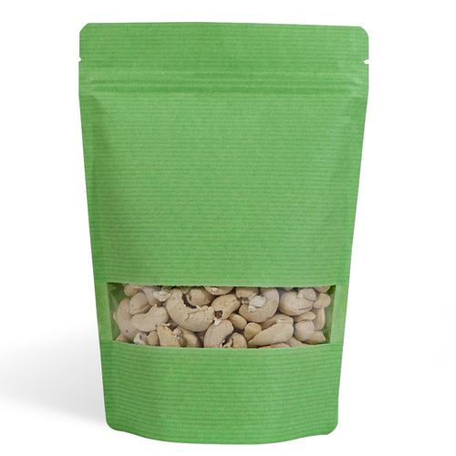 Picture of Stripped Stand Up Pouch With Zipper & Rectangle Window, Green Paper, Carton Of 1000 Pcs