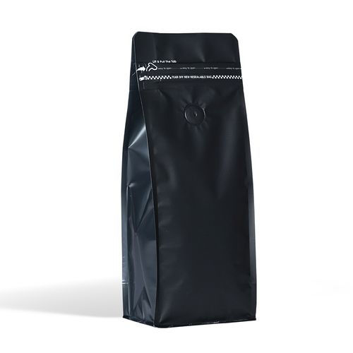 Picture of Flat Bottom With Tear Off Zipper Pouches With Valve, Matt Black, Carton Of 500 Pcs
