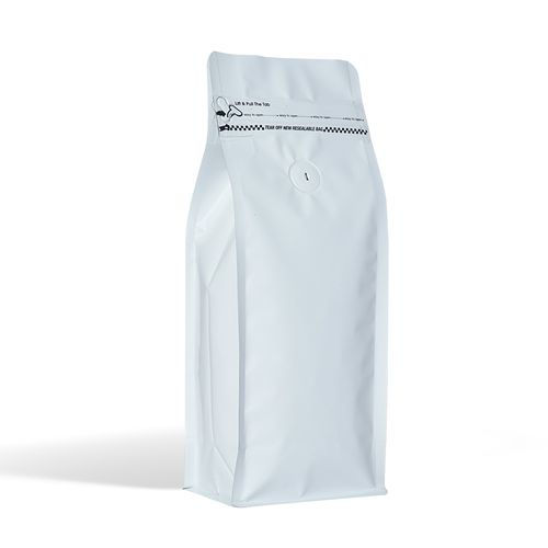 Picture of Flat Bottom Pouches With Tear Off Zipper & Valve, Matt White, Carton Of 500 Pcs