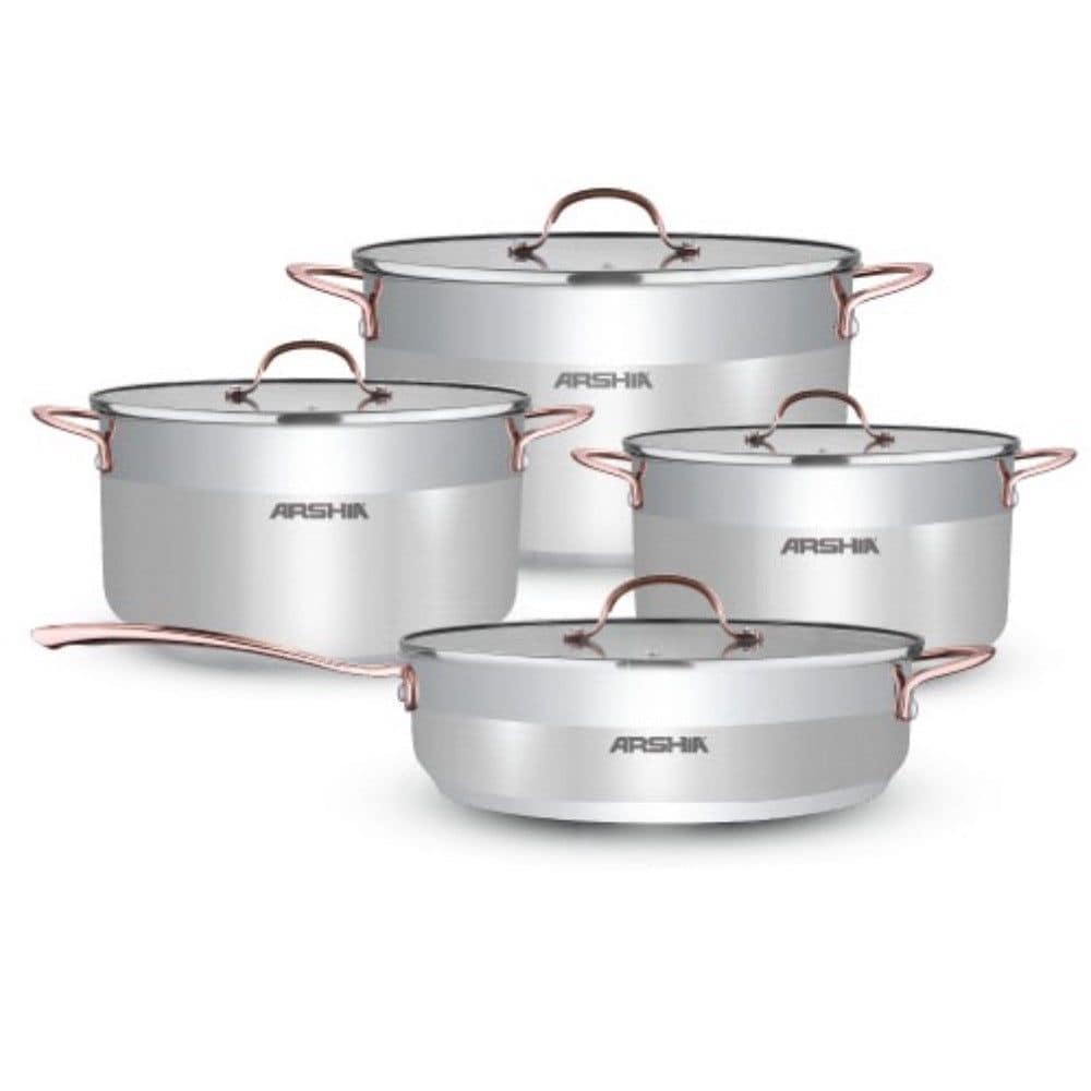 Buy Online Arshia Stainless Steel with Copper Handles 8 Pcs Cookware