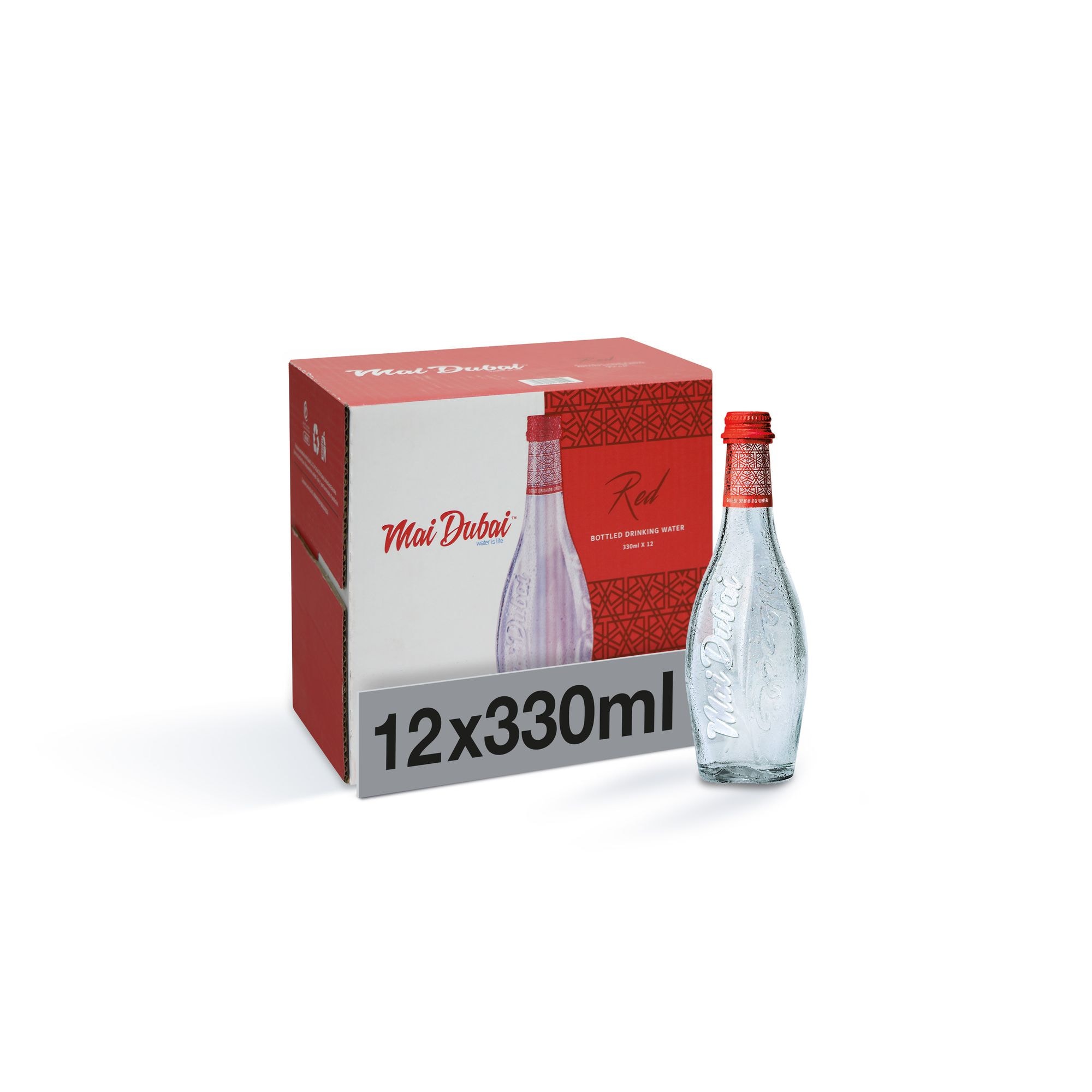 Buy Online Mai Dubai Water in Glass Bottle, 330ml, Box of 12 Pieces in