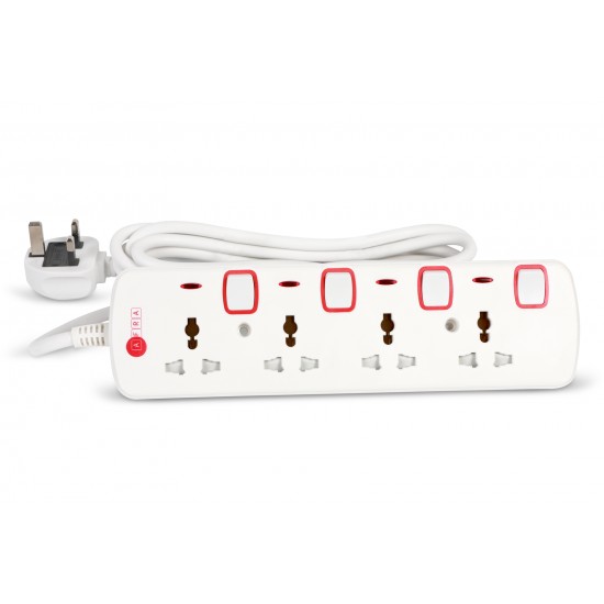 AFRA Japan 4 Way Universal Extension Cord, 3m, 250V, White