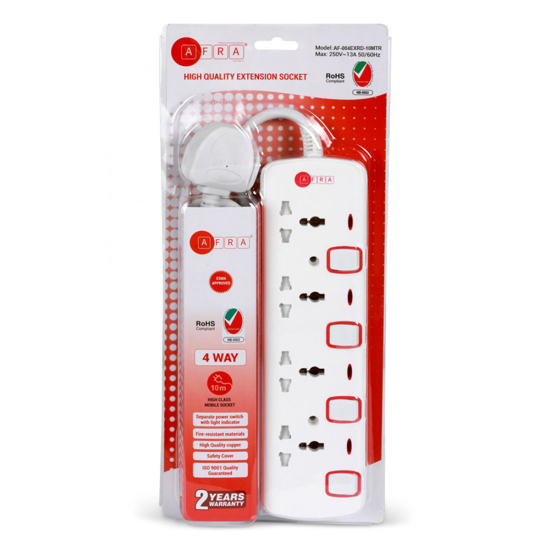 Afra Japan 4 Way Universal Extension Cord, 10m -White
