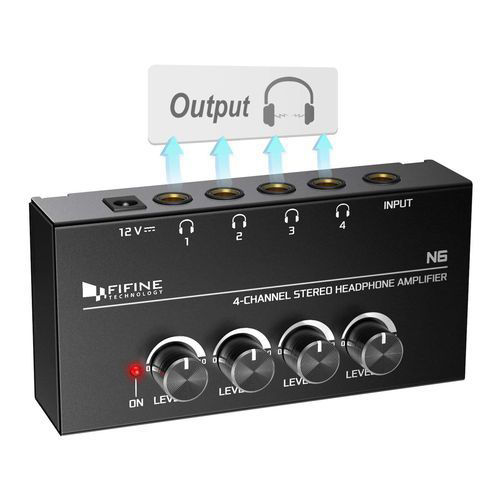 Picture of Fifine 4 Channels N6 Metal Stereo Audio Headphone Amplifier, Black
